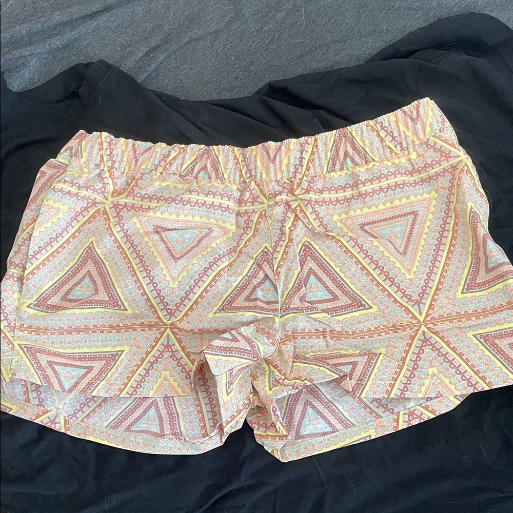 Patagonia Women's Shorts with Pink and Yellow Geometric Design
